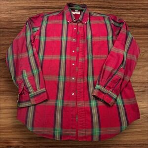 Vintage L.L Bean USA Plaid Flannel Shirt ButtonDown Long Sleeve Red Green Mens L